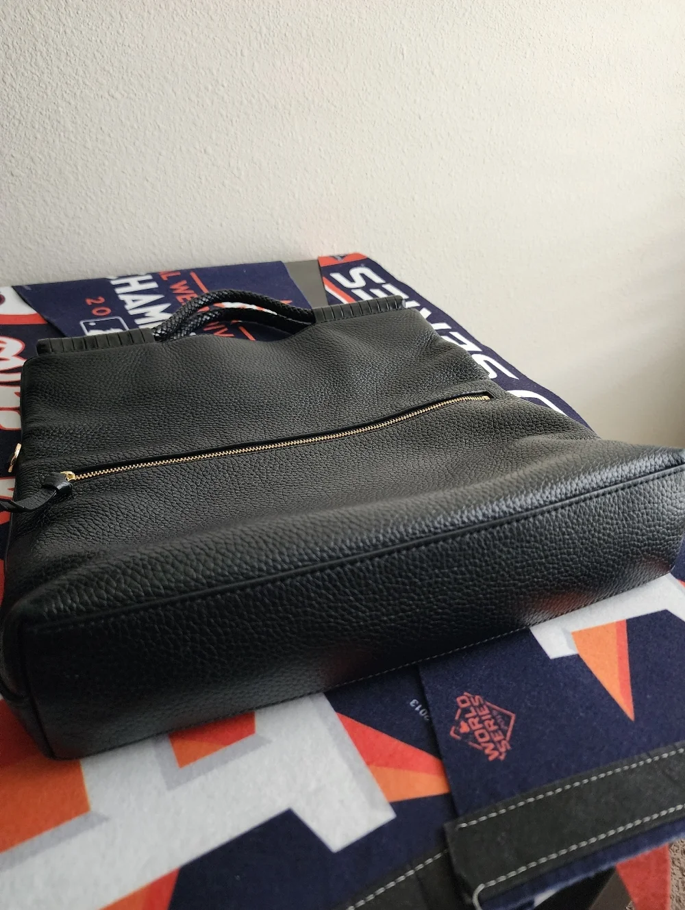 Black Leather Fold-Over Womens Bag with Matching Wallet Tory Burch